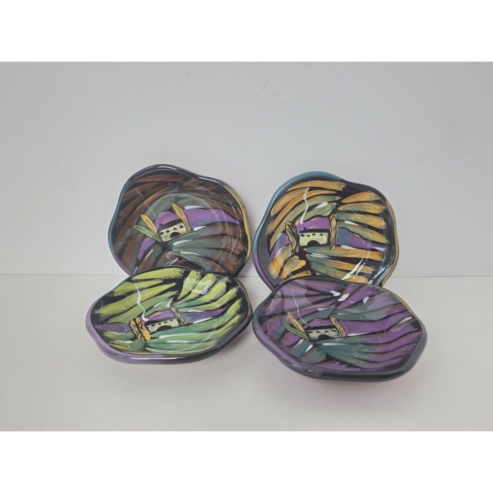 Clay Art set of 4 trinket dishes cottage 4"